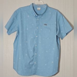 Columbia Men's Button Short Sleeve Oxford, Light Blue, Sz XL, Island Print